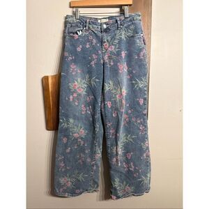 Blue Turtle Exclusive‎ Pink Blue Mid Rise Wide Leg Floral Denim Jeans Size 9
